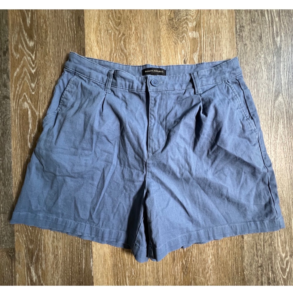 Banana Republic Chino Shorts Womens 10‎ Blue Pleated High Rise Utility Casual